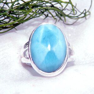 Larimar Gemstone Sterling Silver Ring, 925 Sterling Silver Ring ,Ring Size:- 6US